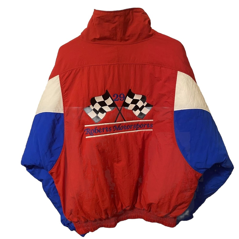 Windbreaker Race Jacket Men's Size Xl Red White Blue Quilt Lined 90s Vtg Puffy